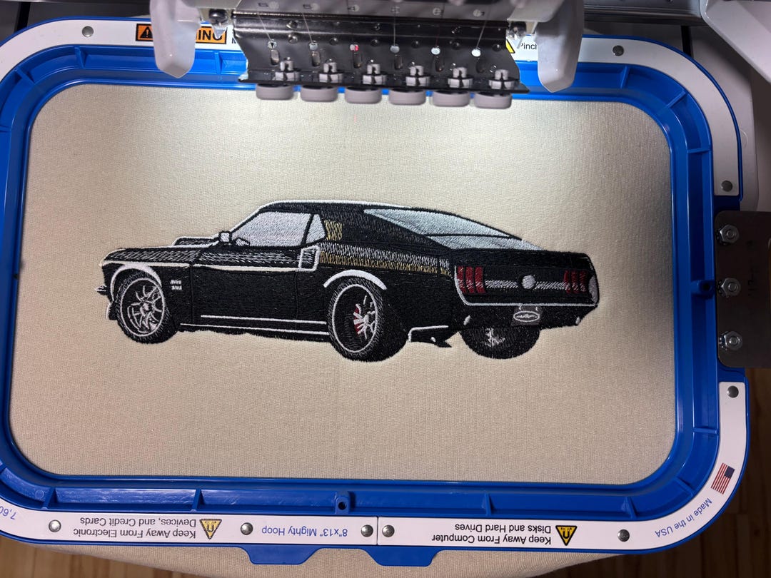 Mustang Boss embroidery design stitched example