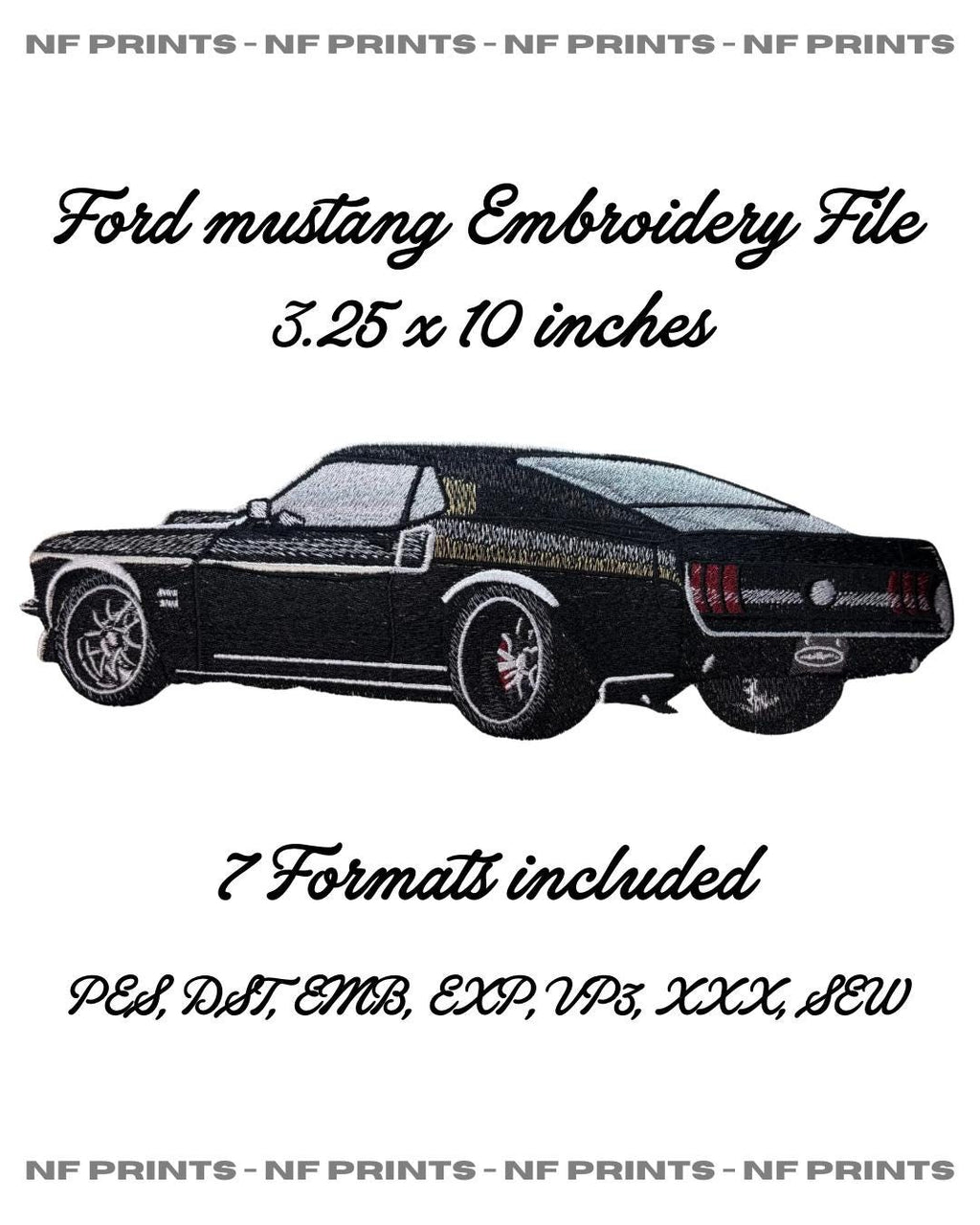 Mustang Boss machine embroidery design 3.25x10 in