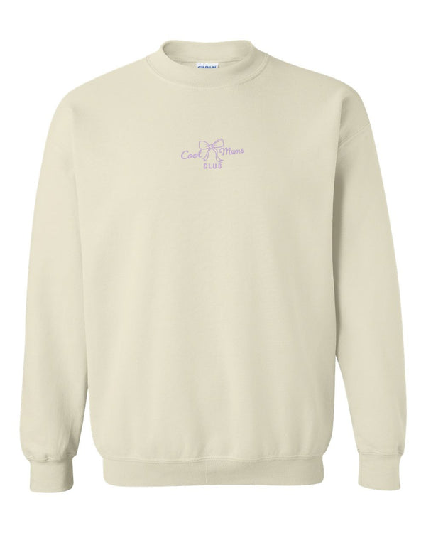 Cool Moms Club in lilac thread on a Sand Classic Crewneck